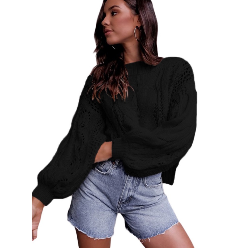 🔥COMFY CHIC🔥Loose Fit Knit Hollow Out Jumper Sweater Black S/M/L NWT - Picture 3 of 7